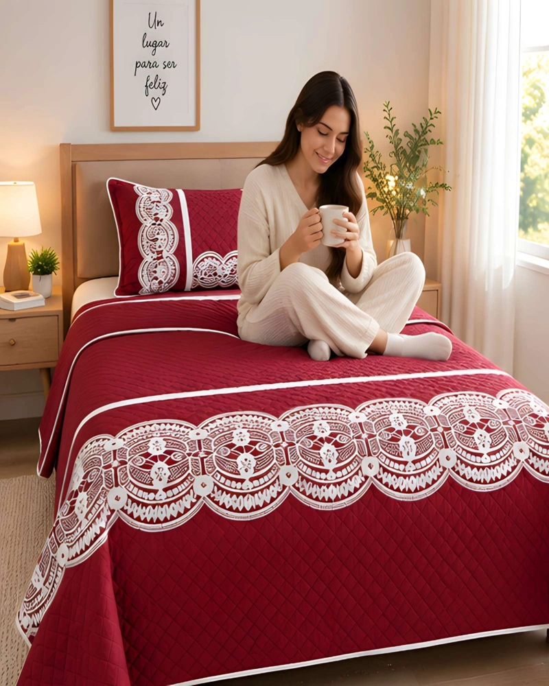 CONJUNTO CUBRECAMA 1.5 PLAZAS CON ALMOHADA Y FUNDA - 4