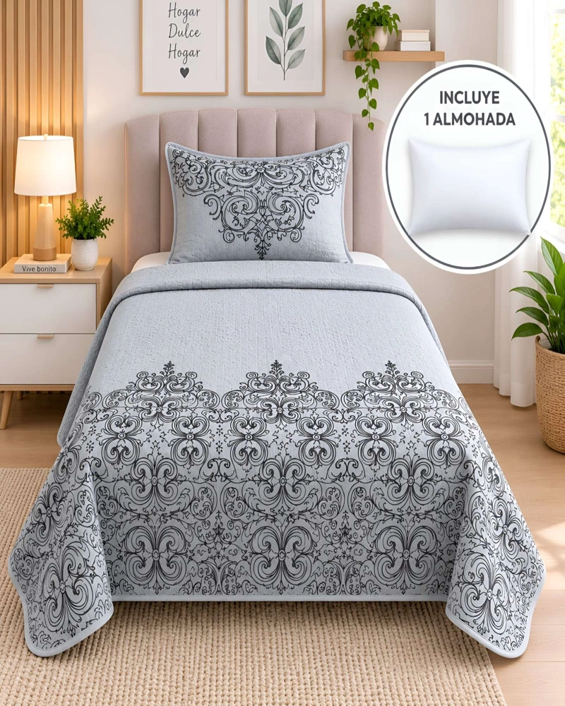 CONJUNTO CUBRECAMA 1.5 PLAZAS CON ALMOHADA Y FUNDA - 2