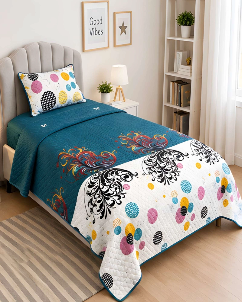 SET QUILT CUBRECAMA 180X230CM 1.5 PLAZAS MICROFIBRA SUAVE Y FUNDA - 1