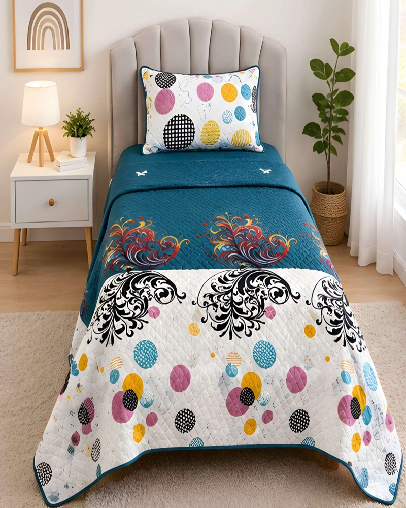 SET QUILT CUBRECAMA 180X230CM 1.5 PLAZAS MICROFIBRA SUAVE Y FUNDA - 2