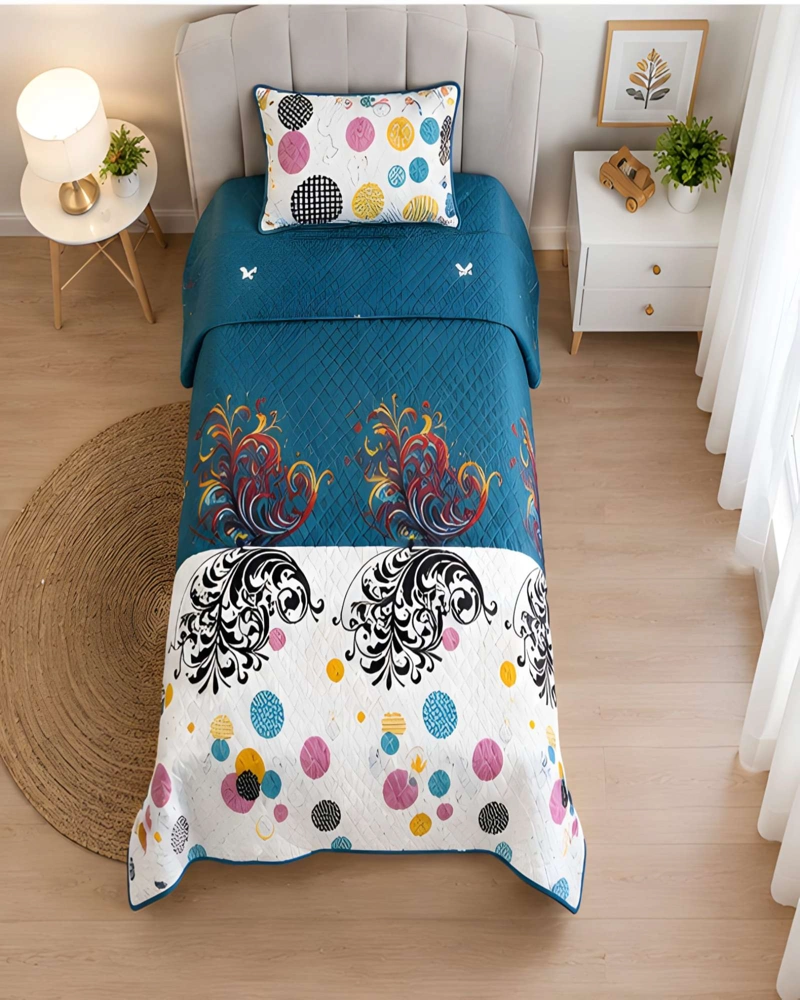 SET QUILT CUBRECAMA 180X230CM 1.5 PLAZAS MICROFIBRA SUAVE Y FUNDA - 3