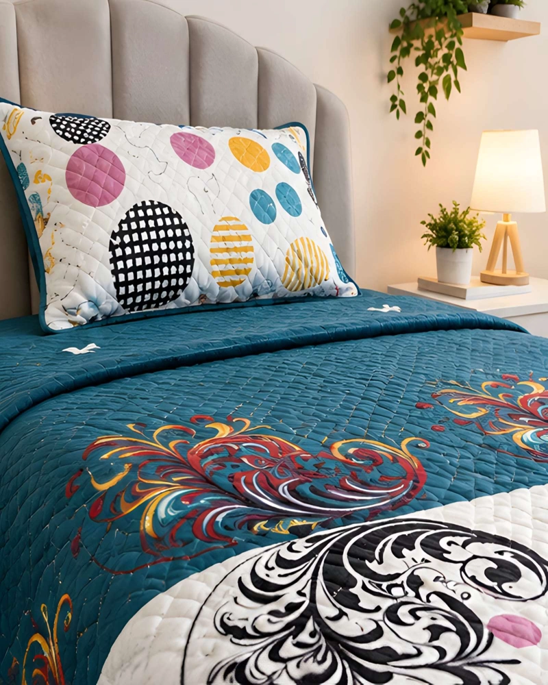 SET QUILT CUBRECAMA 180X230CM 1.5 PLAZAS MICROFIBRA SUAVE Y FUNDA - 4