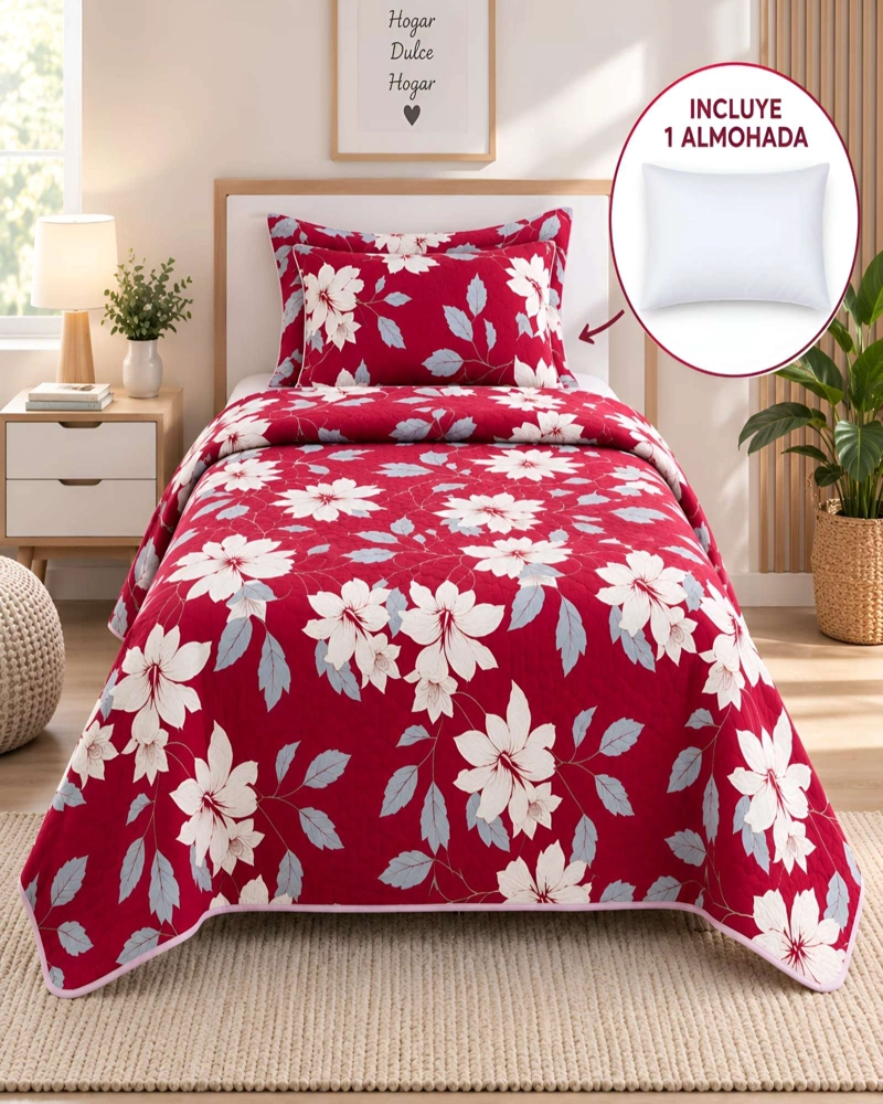 CONJUNTO CUBRECAMA 1.5 PLAZAS CON ALMOHADA Y FUNDA - 2