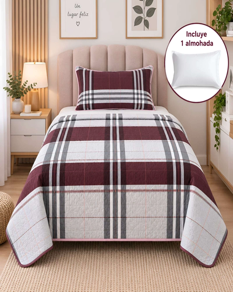 CONJUNTO CUBRECAMA 1.5 PLAZAS CON ALMOHADA Y FUNDA - 2