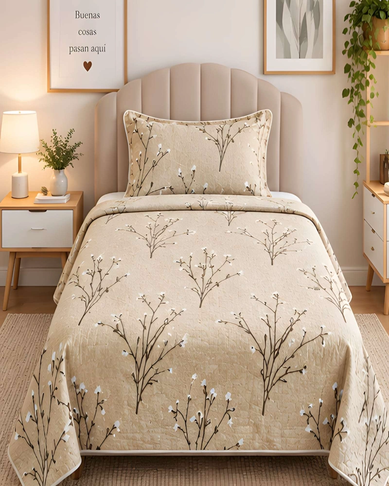 CONJUNTO CUBRECAMA 1.5 PLAZAS CON ALMOHADA Y FUNDA - 1