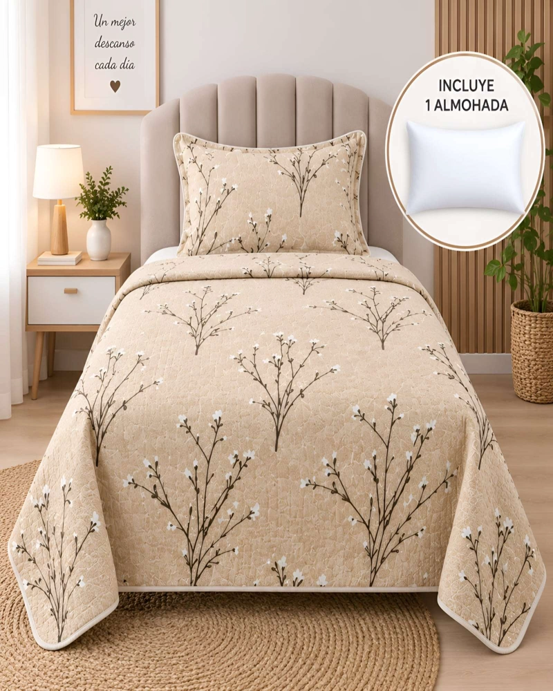 CONJUNTO CUBRECAMA 1.5 PLAZAS CON ALMOHADA Y FUNDA - 2