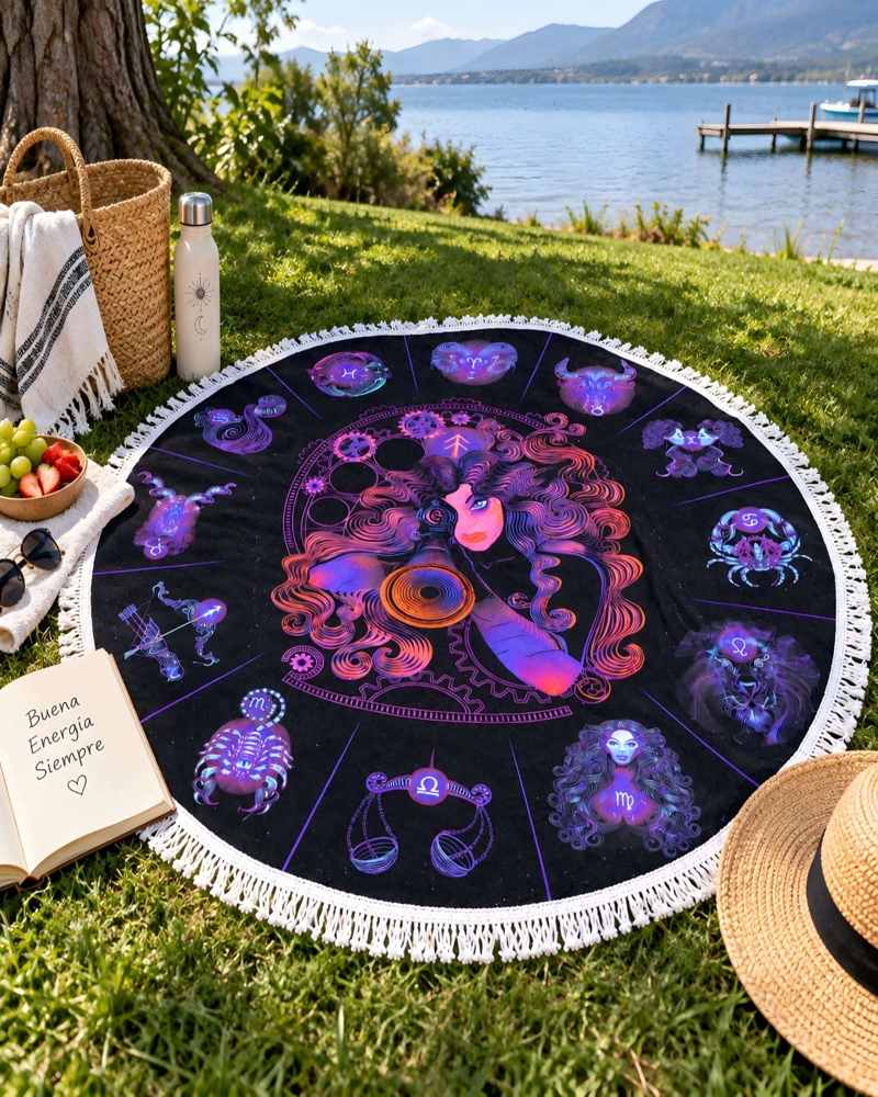 TOALLA DE PLAYA REDONDA ESTAMPADA 150 CM CON FLECOS DECORATIVOS - 2