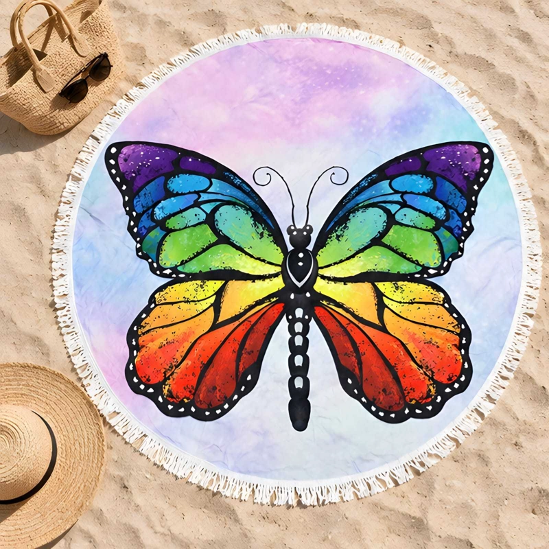 TOALLA DE PLAYA REDONDA ESTAMPADA 150 CM CON FLECOS DECORATIVOS - 1