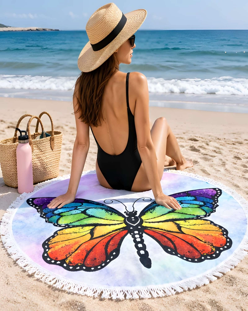 TOALLA DE PLAYA REDONDA ESTAMPADA 150 CM CON FLECOS DECORATIVOS - 2