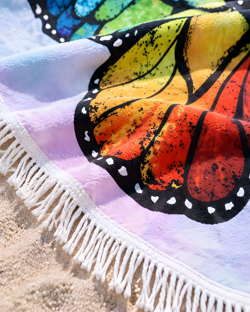 TOALLA DE PLAYA REDONDA ESTAMPADA 150 CM CON FLECOS DECORATIVOS - 3