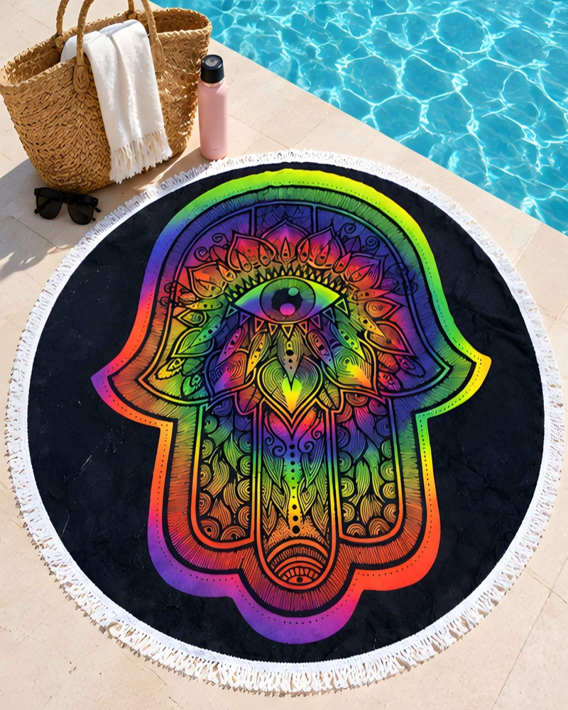 TOALLA DE PLAYA REDONDA ESTAMPADA 150 CM CON FLECOS DECORATIVOS - 3