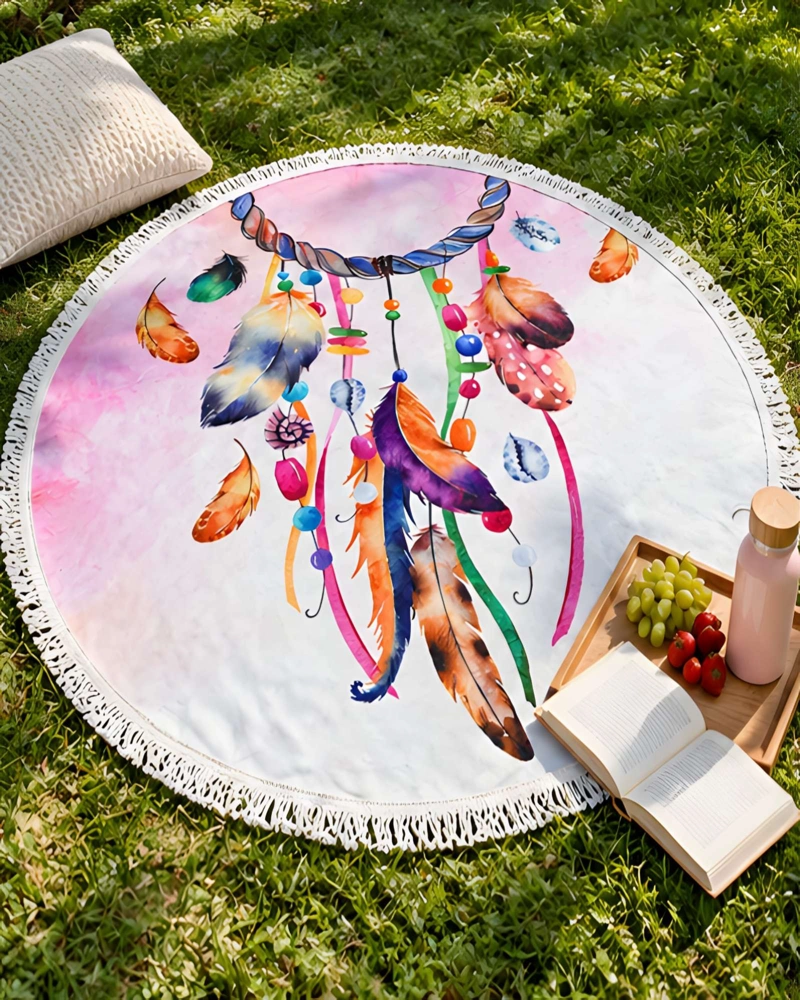 TOALLA DE PLAYA REDONDA ESTAMPADA 150 CM CON FLECOS DECORATIVOS - 1