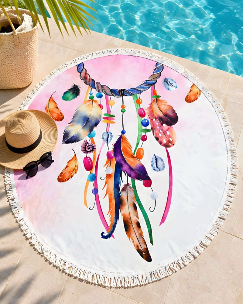 TOALLA DE PLAYA REDONDA ESTAMPADA 150 CM CON FLECOS DECORATIVOS - 3