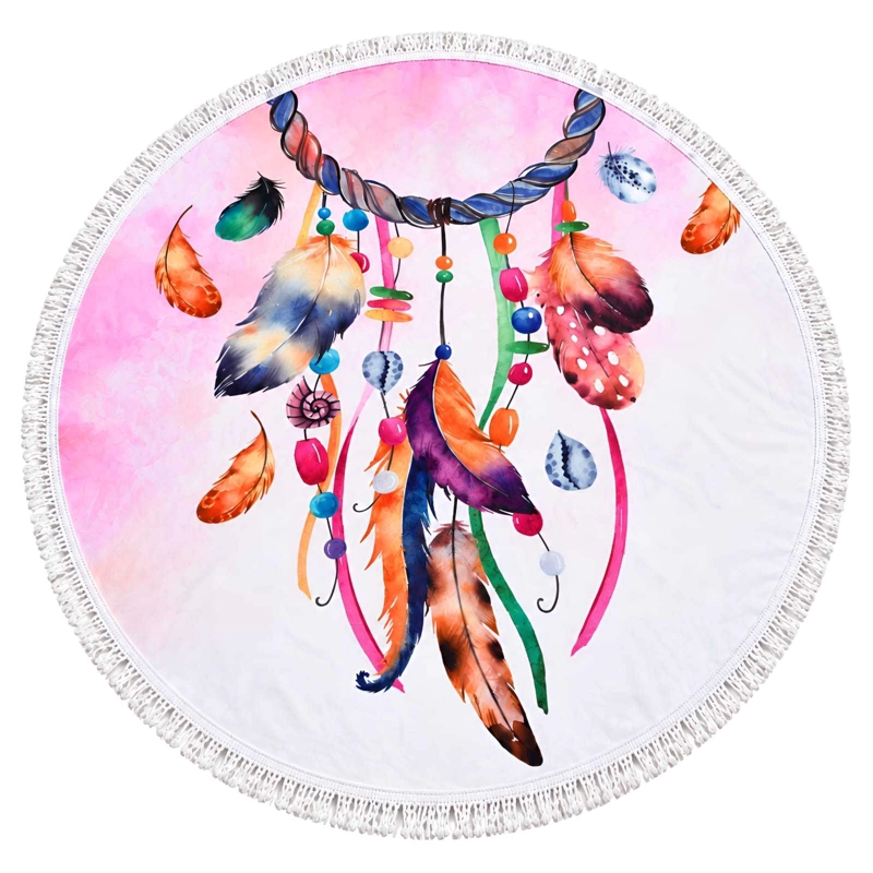 TOALLA DE PLAYA REDONDA ESTAMPADA 150 CM CON FLECOS DECORATIVOS - 6