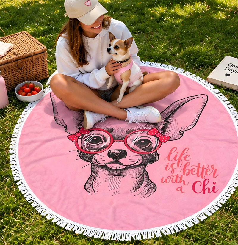 TOALLA DE PLAYA REDONDA ESTAMPADA 150 CM CON FLECOS DECORATIVOS - 4