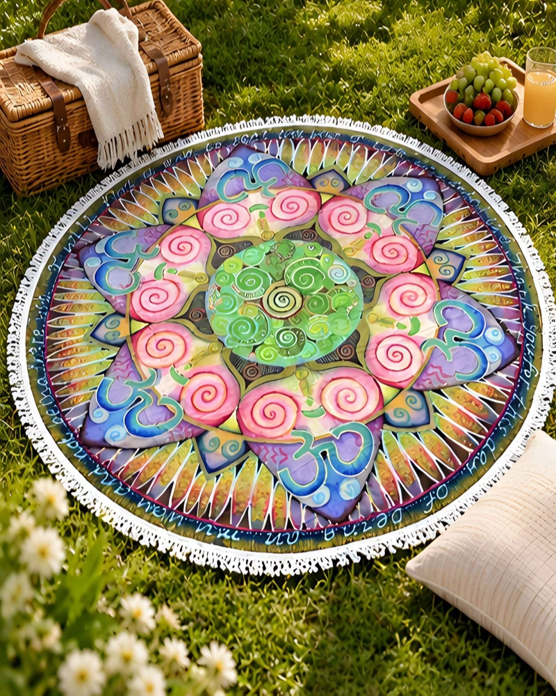 TOALLA DE PLAYA REDONDA ESTAMPADA 150 CM CON FLECOS DECORATIVOS - 1