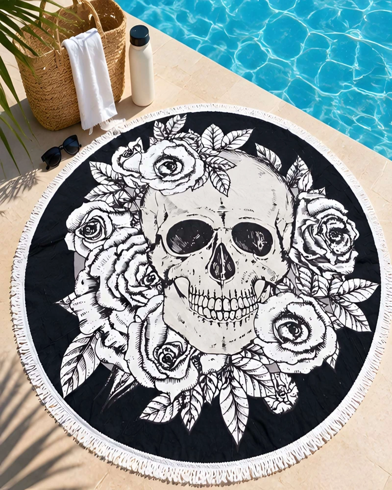 TOALLA DE PLAYA REDONDA ESTAMPADA 150 CM CON FLECOS DECORATIVOS - 1