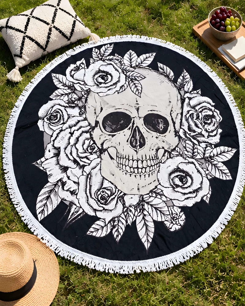 TOALLA DE PLAYA REDONDA ESTAMPADA 150 CM CON FLECOS DECORATIVOS - 3