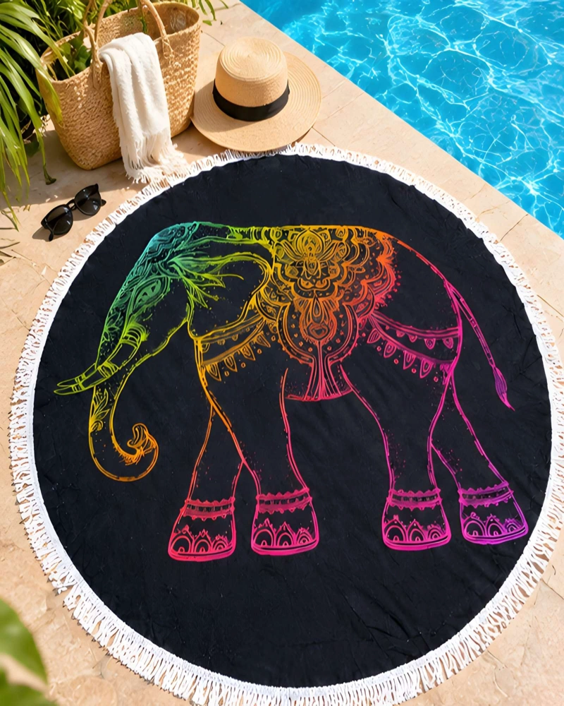 TOALLA DE PLAYA REDONDA ESTAMPADA 150 CM CON FLECOS DECORATIVOS - 1