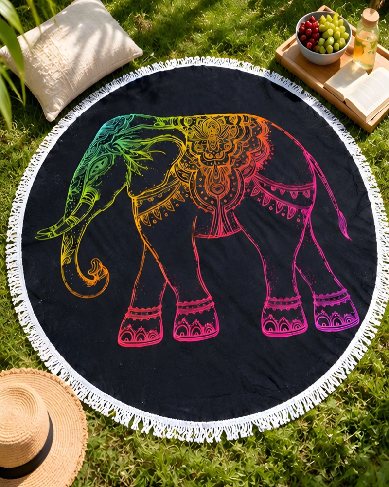 TOALLA DE PLAYA REDONDA ESTAMPADA 150 CM CON FLECOS DECORATIVOS - 3