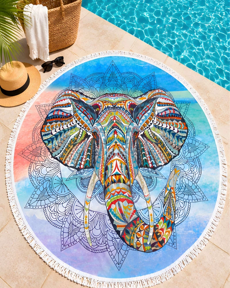 TOALLA DE PLAYA REDONDA ESTAMPADA 150 CM CON FLECOS DECORATIVOS - 2