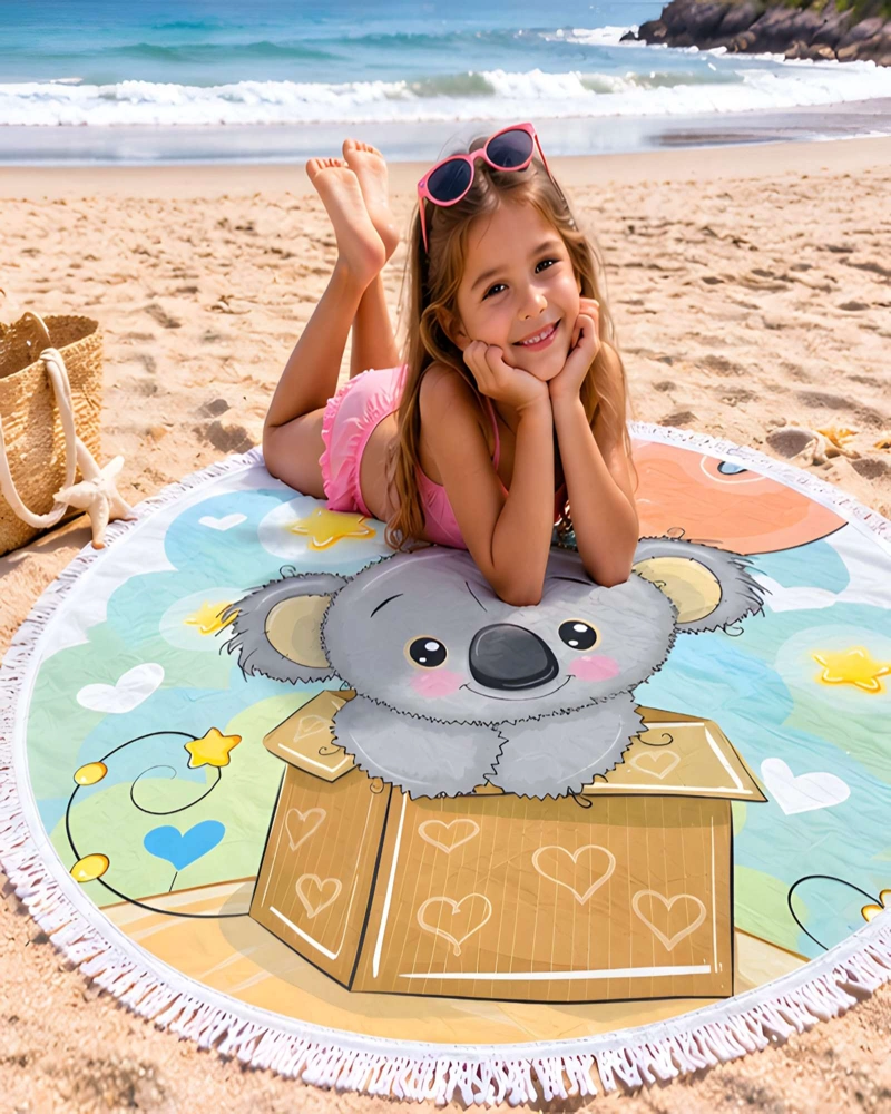 TOALLA DE PLAYA REDONDA ESTAMPADA 150 CM CON FLECOS DECORATIVOS - 3