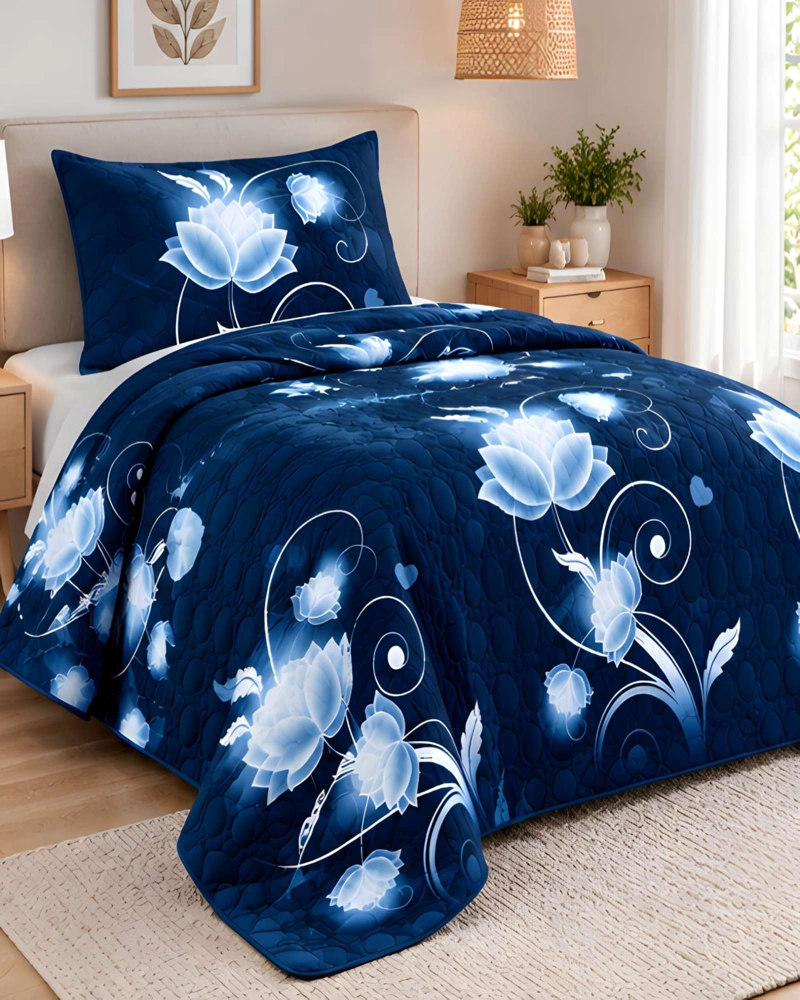 SET QUILT CUBRECAMA DELGADO 1.5 PLAZA MAS SABANAS  PARA VERANO - 1