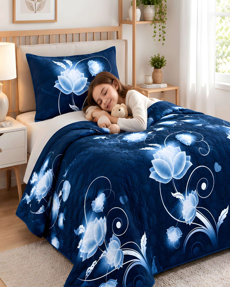 SET QUILT CUBRECAMA DELGADO 1.5 PLAZA MAS SABANAS  PARA VERANO - 4