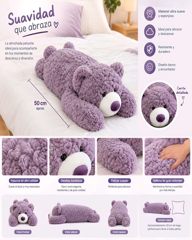 ALMOHADA PELUCHE GIGANTE 50 CM ACOLCHADA SUAVE PARA NIÑOS Y ADULTOS - 5