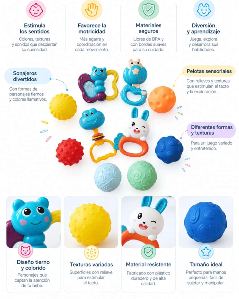 PAQUETE DE JUGUETES DE ESTIMULACION SENSORIAL TEMPRANA INFANTIL - 5
