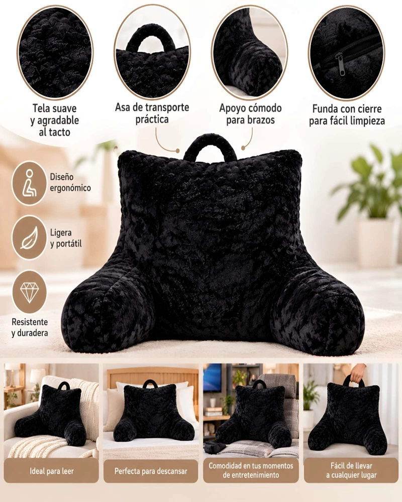 COJIN RESPALDO CAMA SOFA BRAZOS ACOLCHADO PARA LECTURA DESCANSO - 5