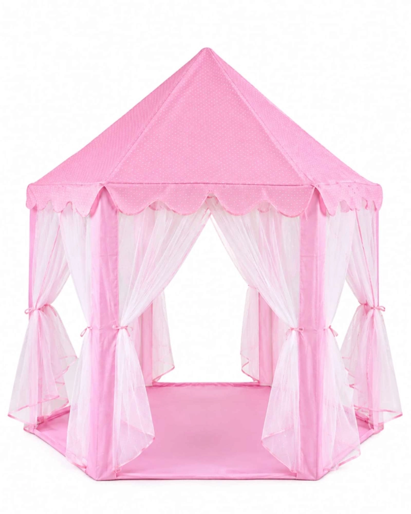 CASITA INFANTIL ROSA DE POLIE STER CON CORTINAS Y LUNARES - 6