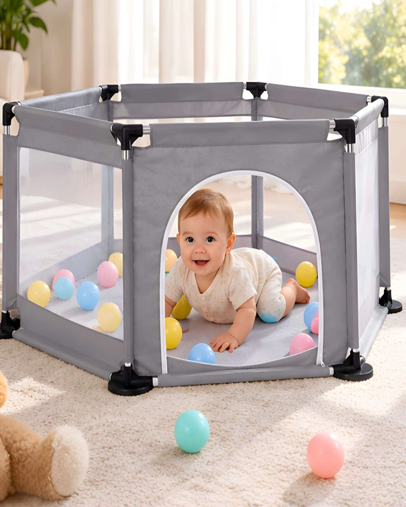 CENTRO DE ACTIVIDADES Y CORRAL HEXAGONAL PARA BEBE  CON PELOTAS INCLUIDAS - 3