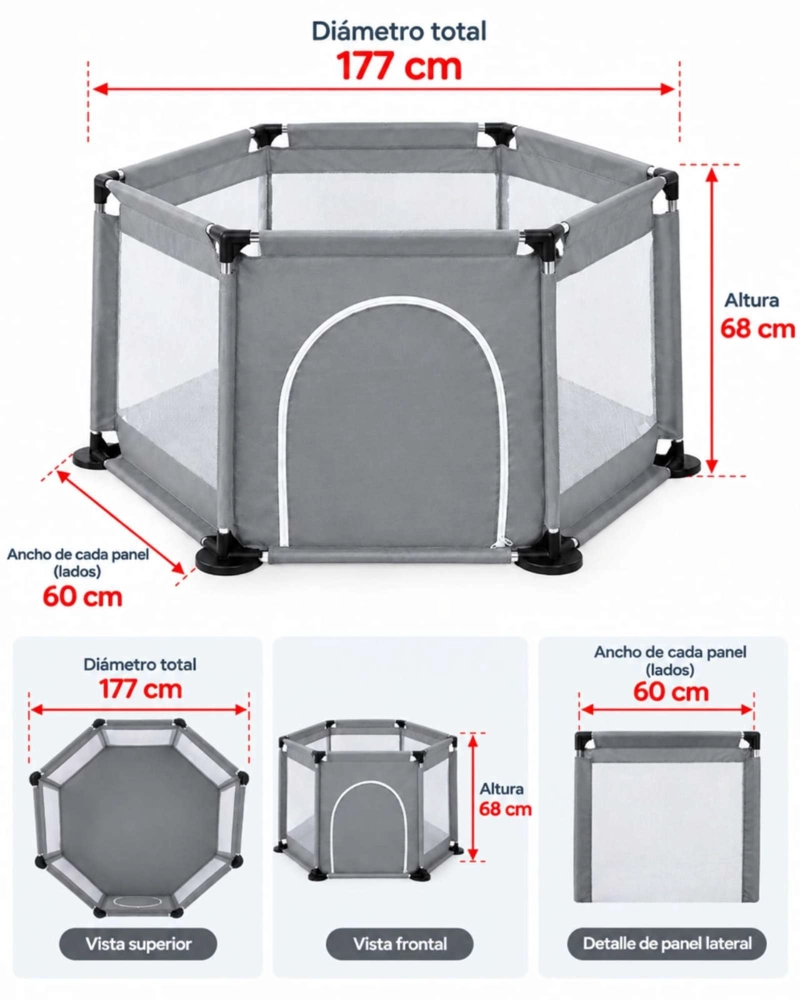 CENTRO DE ACTIVIDADES Y CORRAL HEXAGONAL PARA BEBE  CON PELOTAS INCLUIDAS - 4