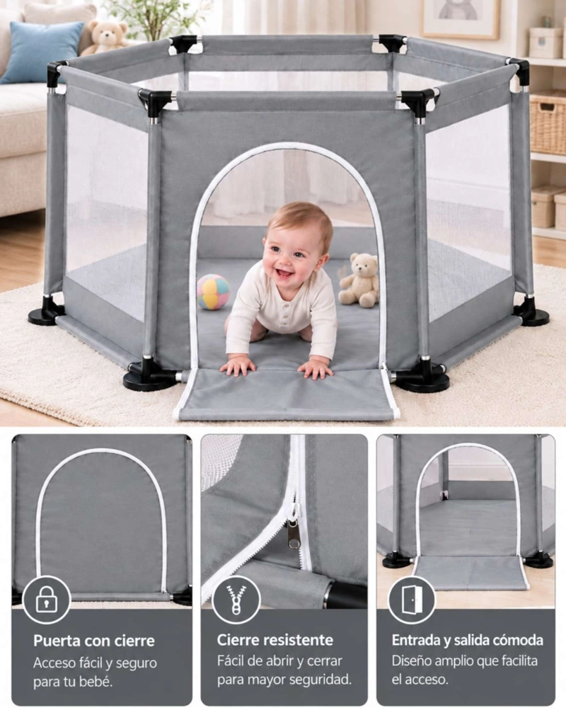 CENTRO DE ACTIVIDADES Y CORRAL HEXAGONAL PARA BEBE  CON PELOTAS INCLUIDAS - 5
