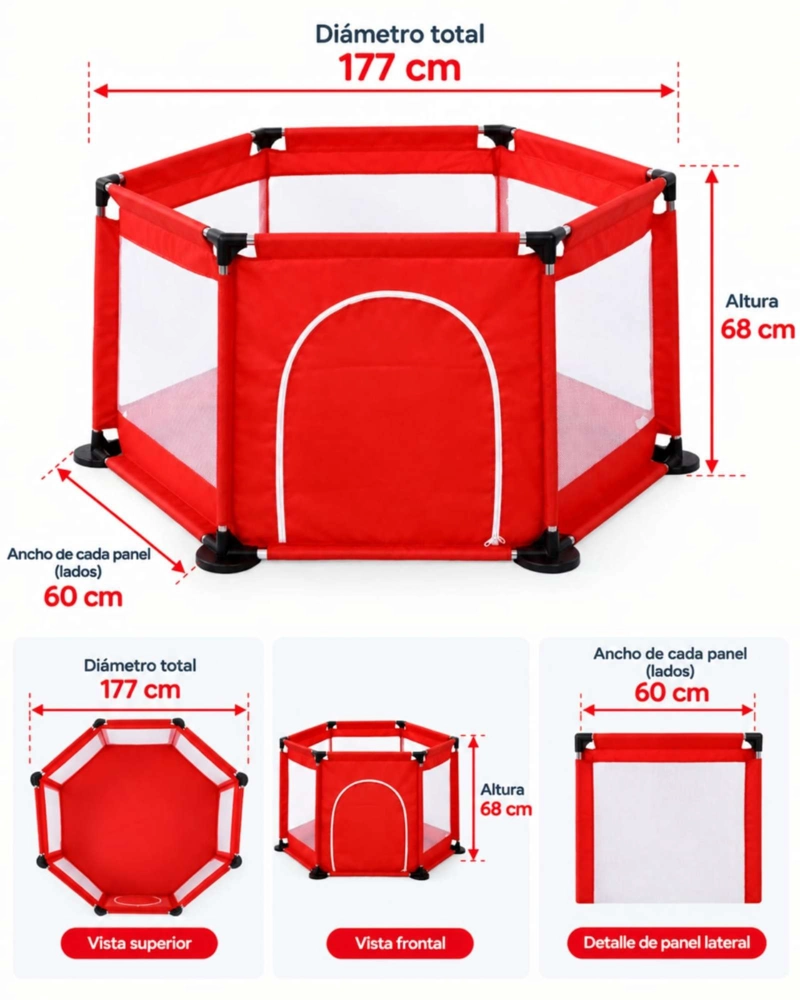 CENTRO DE ACTIVIDADES Y CORRAL HEXAGONAL PARA BEBE  CON PELOTAS INCLUIDAS - 4