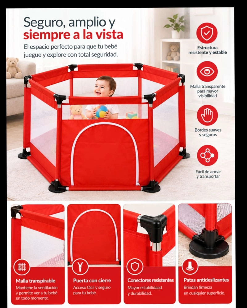 CENTRO DE ACTIVIDADES Y CORRAL HEXAGONAL PARA BEBE  CON PELOTAS INCLUIDAS - 5