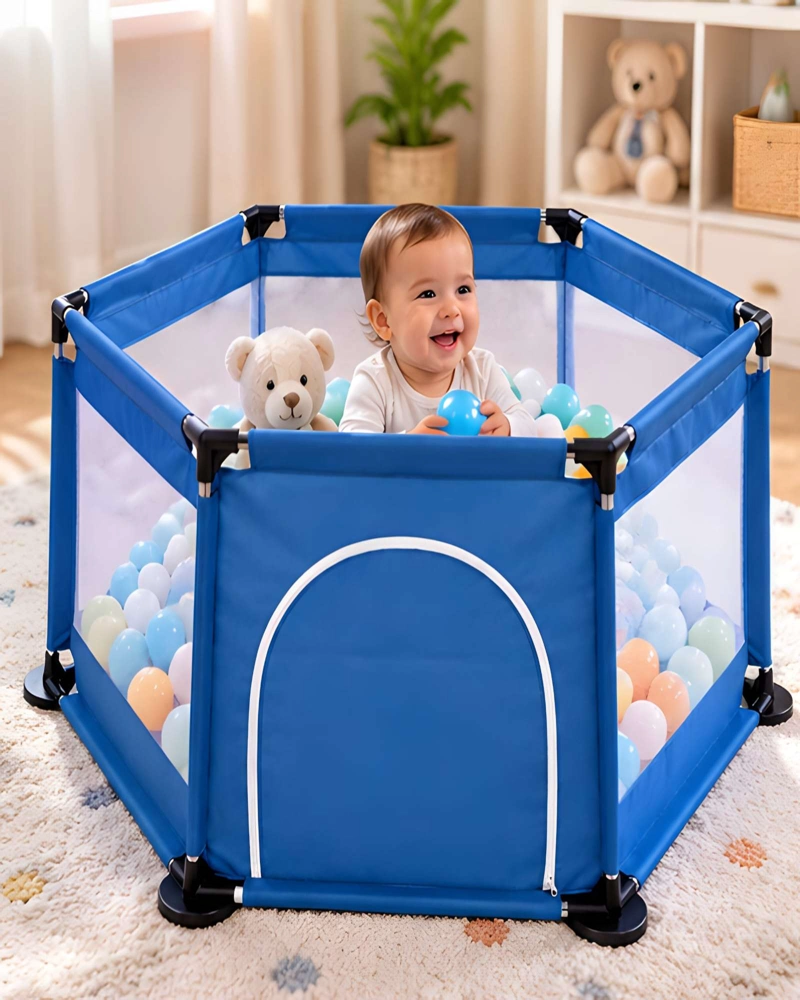 CENTRO DE ACTIVIDADES Y CORRAL HEXAGONAL PARA BEBE  CON PELOTAS INCLUIDAS - 3