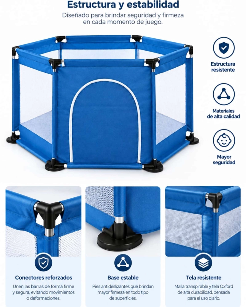 CENTRO DE ACTIVIDADES Y CORRAL HEXAGONAL PARA BEBE  CON PELOTAS INCLUIDAS - 5