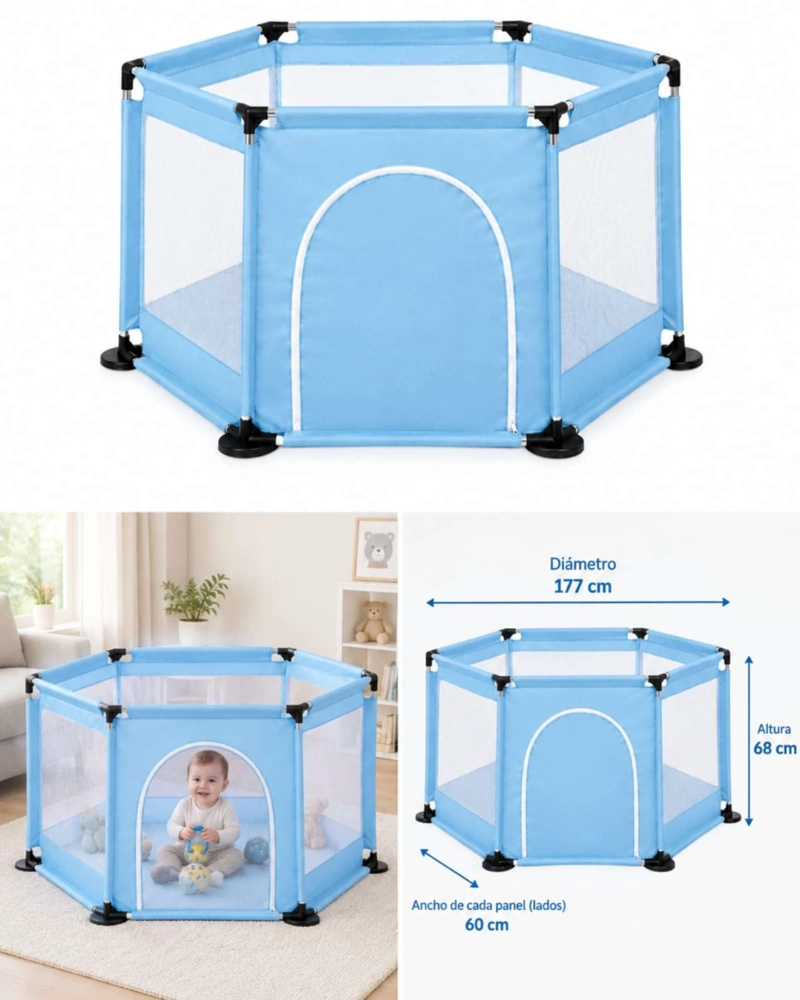 CENTRO DE ACTIVIDADES Y CORRAL HEXAGONAL PARA BEBE  CON PELOTAS INCLUIDAS - 4