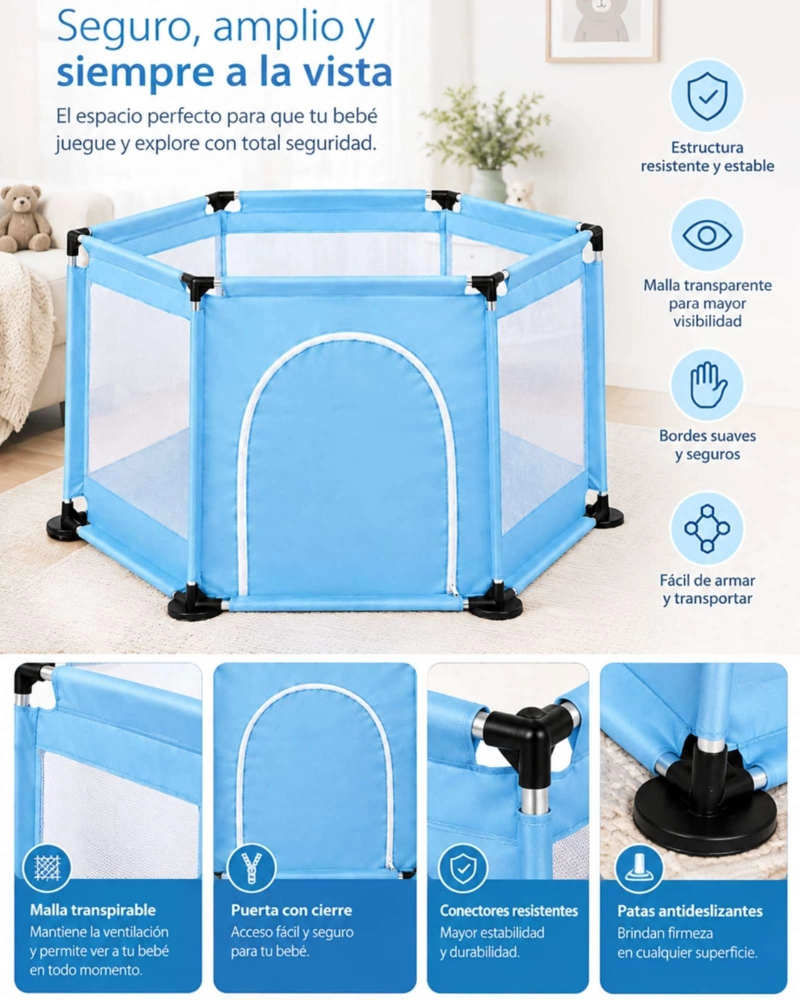 CENTRO DE ACTIVIDADES Y CORRAL HEXAGONAL PARA BEBE  CON PELOTAS INCLUIDAS - 5