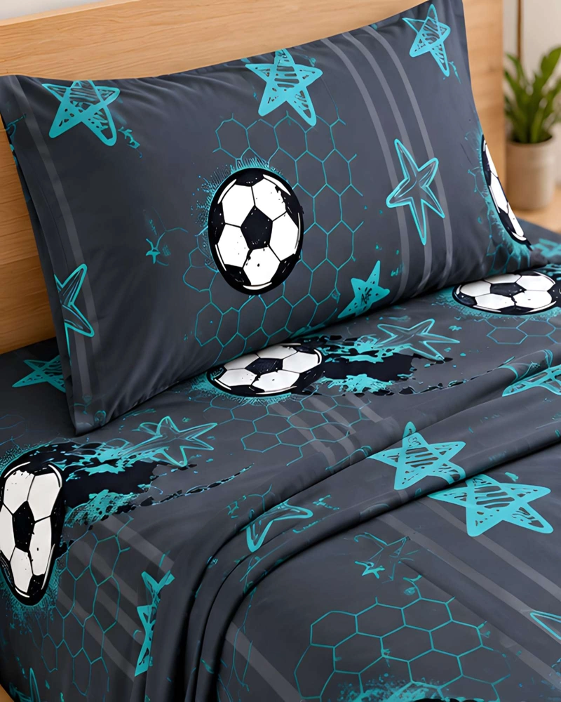 JUEGO SABANAS 1.5 PLAZAS ESTAMPADO FUTBOL CON FUNDA - 2