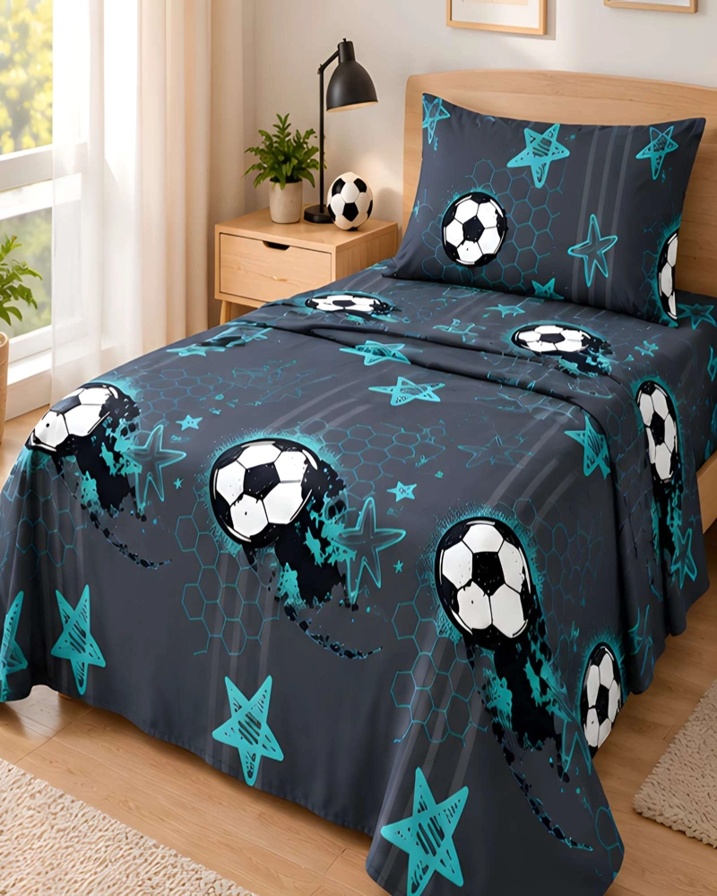 JUEGO SABANAS 1.5 PLAZAS ESTAMPADO FUTBOL CON FUNDA - 3