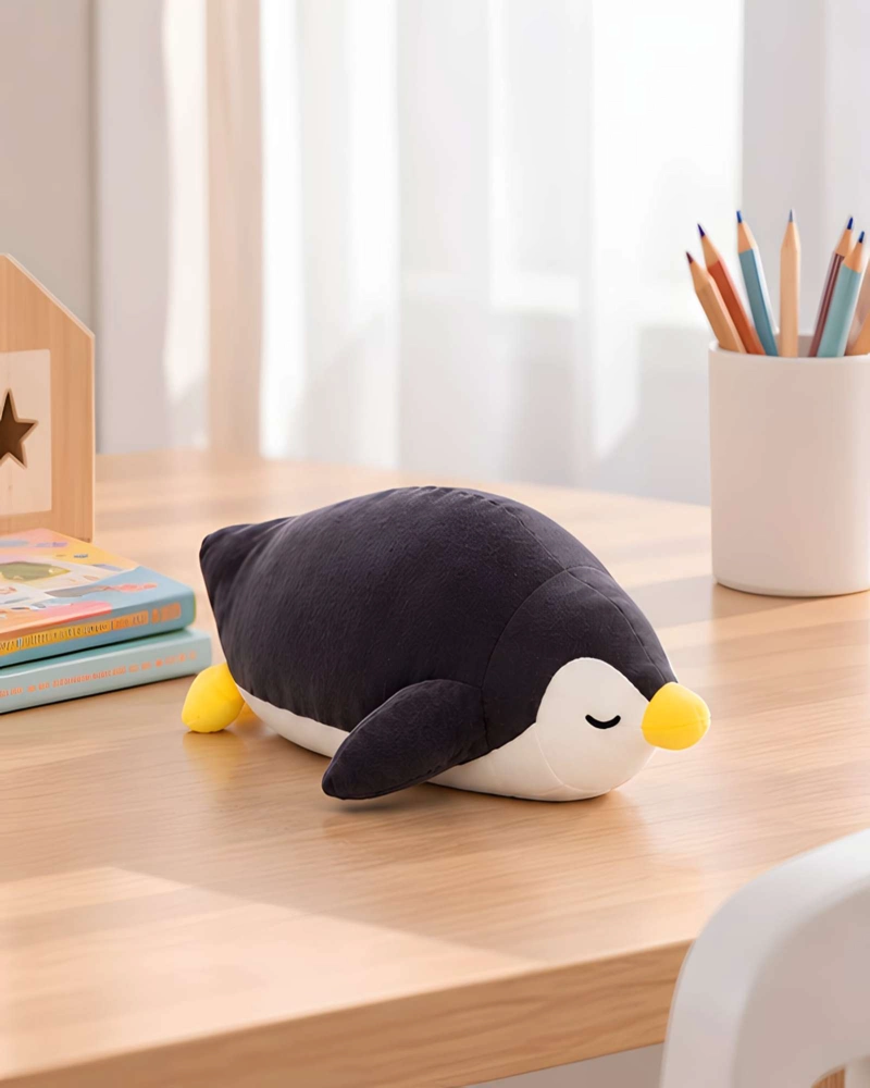 COJIN ALARGADO DE PINGÜINO AFELPADO DE 30 CENTIMETROS PARA CUNAS Y CAMAS - 2