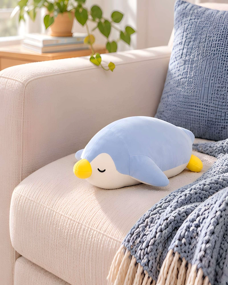 COJIN ALARGADO DE PINGÜINO AFELPADO DE 30 CENTIMETROS PARA CUNAS Y CAMAS - 2