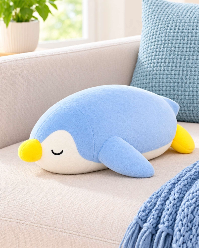 COJIN ALARGADO DE PINGÜINO AFELPADO DE 30 CENTIMETROS PARA CUNAS Y CAMAS - 3