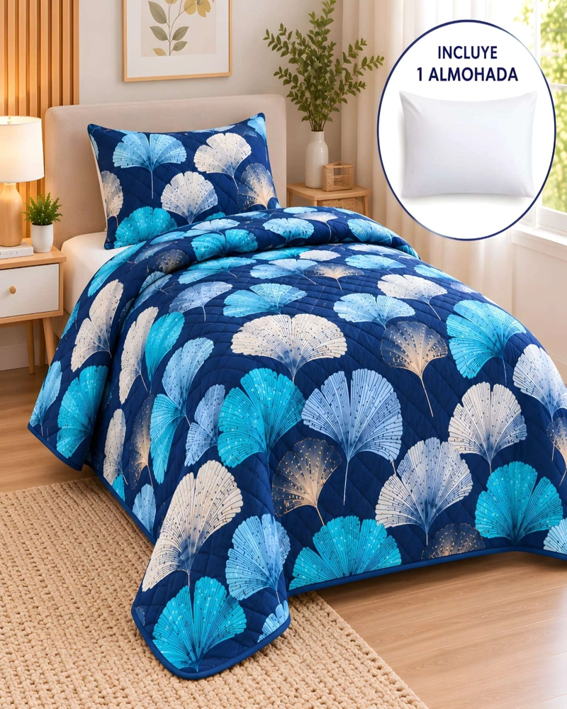 CUBRECAMA 1.5 PLAZAS QUILT LIVIANO CON ALMOHADA - 2