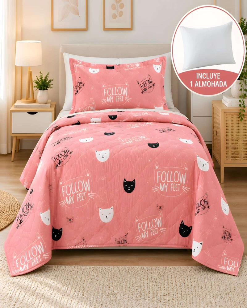 CUBRECAMA 1.5 PLAZAS QUILT LIVIANO CON ALMOHADA - 2