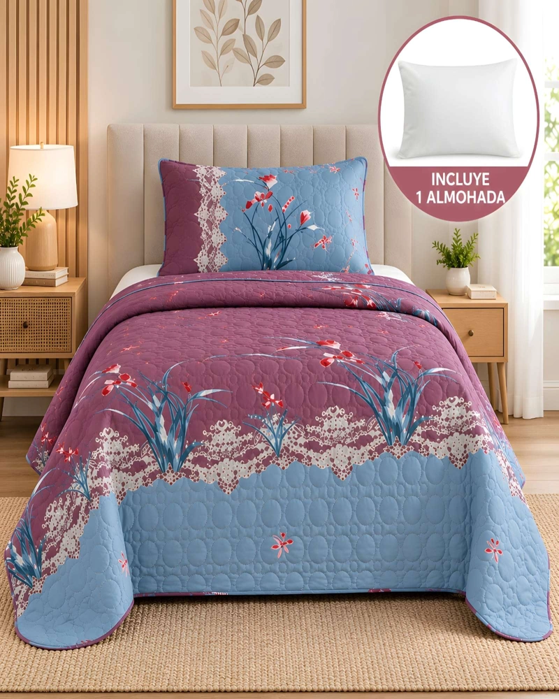CUBRECAMA 1.5 PLAZAS QUILT LIVIANO CON ALMOHADA - 2