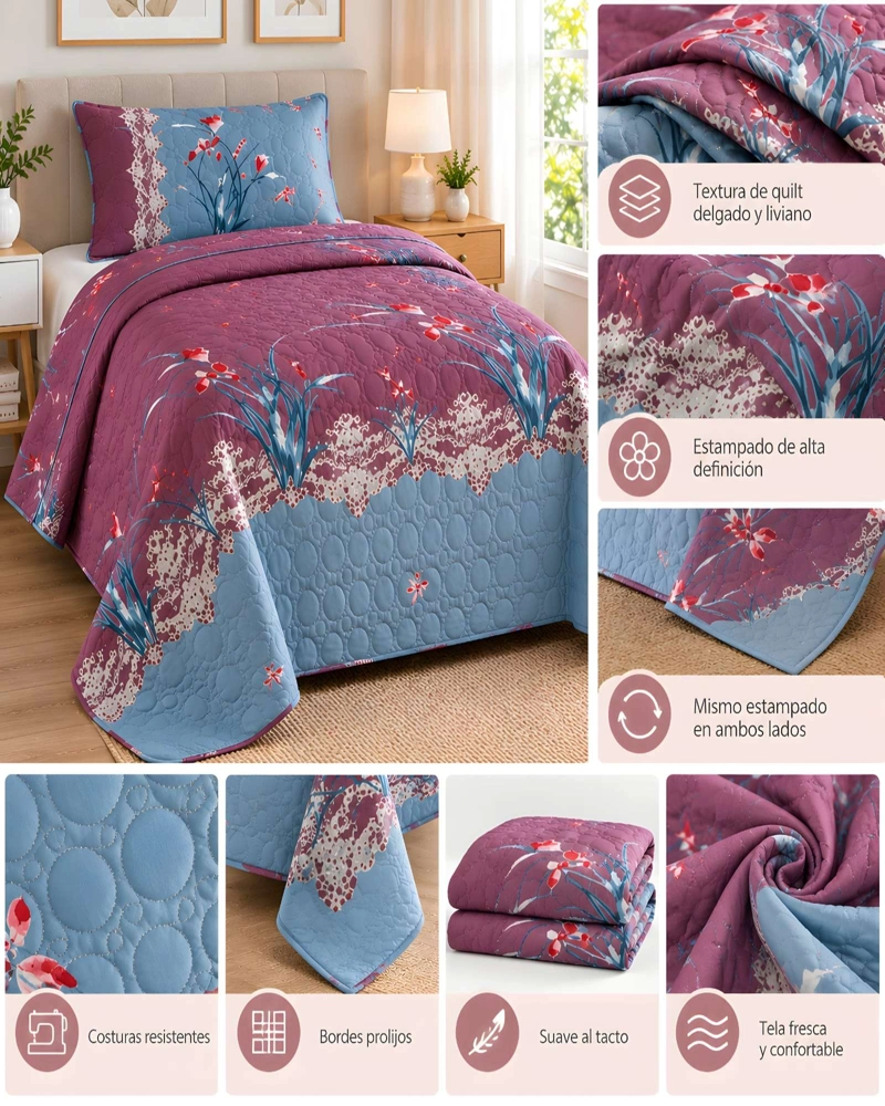 CUBRECAMA 1.5 PLAZAS QUILT LIVIANO CON ALMOHADA - 5